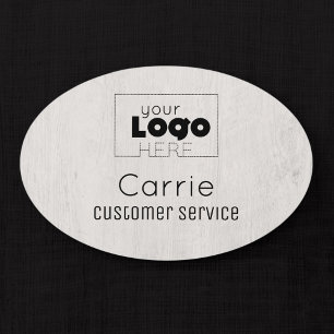 Custom Logo White Woodgrain Employee Name Tag