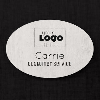 Custom Logo White Woodgrain Employee Name Tag
