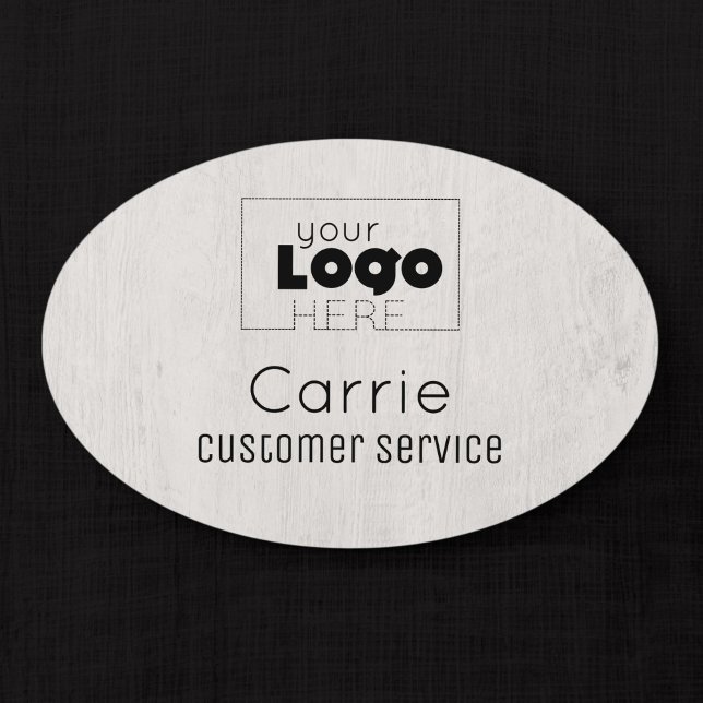 Custom Logo White Woodgrain Employee Name Tag (Creator Uploaded)