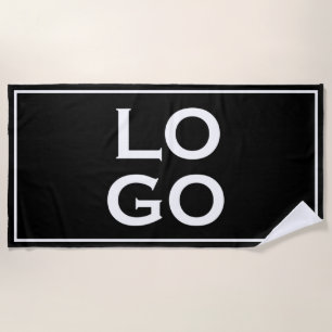 Custom Logo with Frame on Black Beach Towel