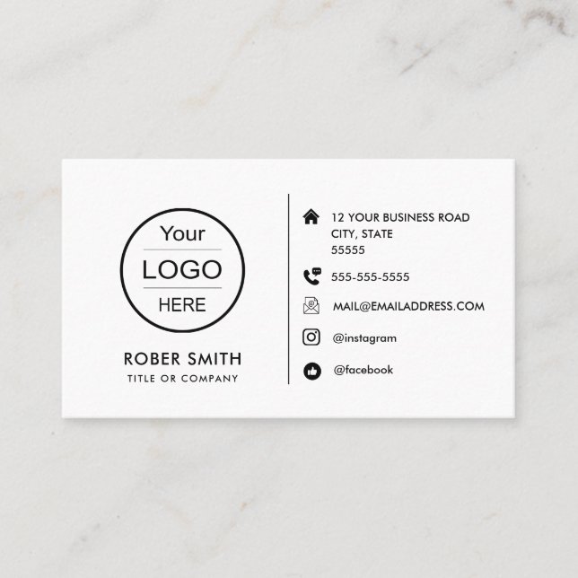 Custom logo with social media icons business card (Front)