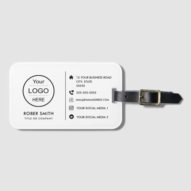 Custom logo with social media icons luggage tag (Front Horizontal)
