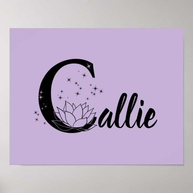 Custom Lotus Flower Monogram Letter C Nursery Art  Poster (Front)