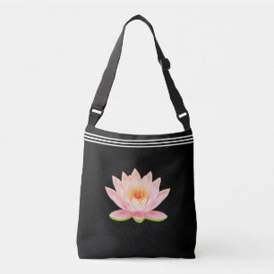 Custom Lotus Flower on Black Crossbody Bag