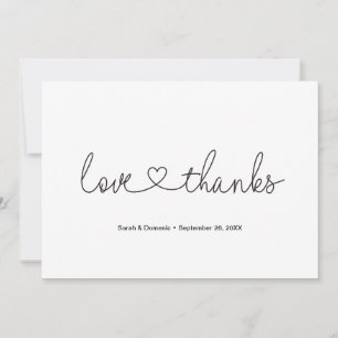 Custom Love and Thanks Heart Script Photo Wedding Thank You Card
