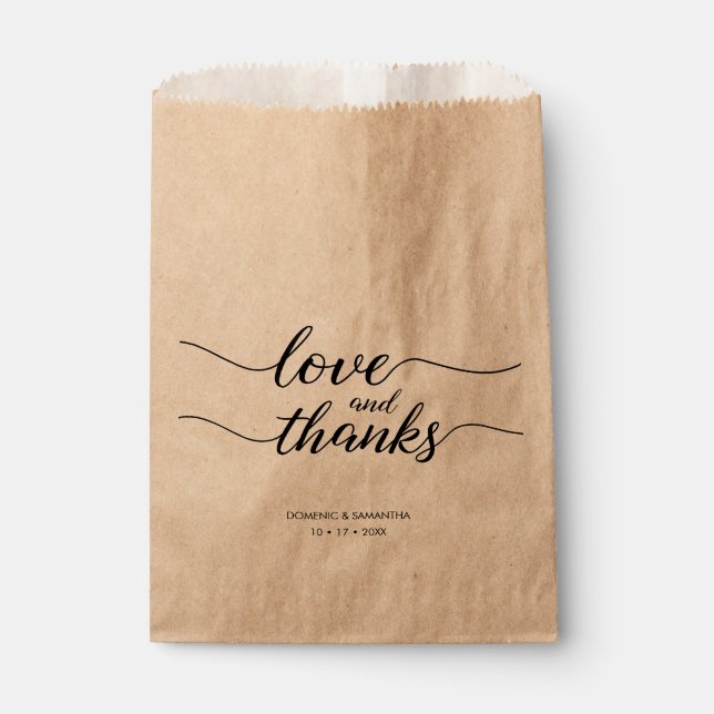 Custom Love and thanks Script Wedding treat Favour Bags (Front)