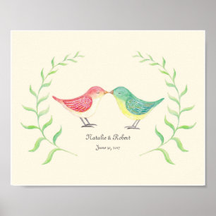 Custom Love Bird Art Poster Print Wedding Gift