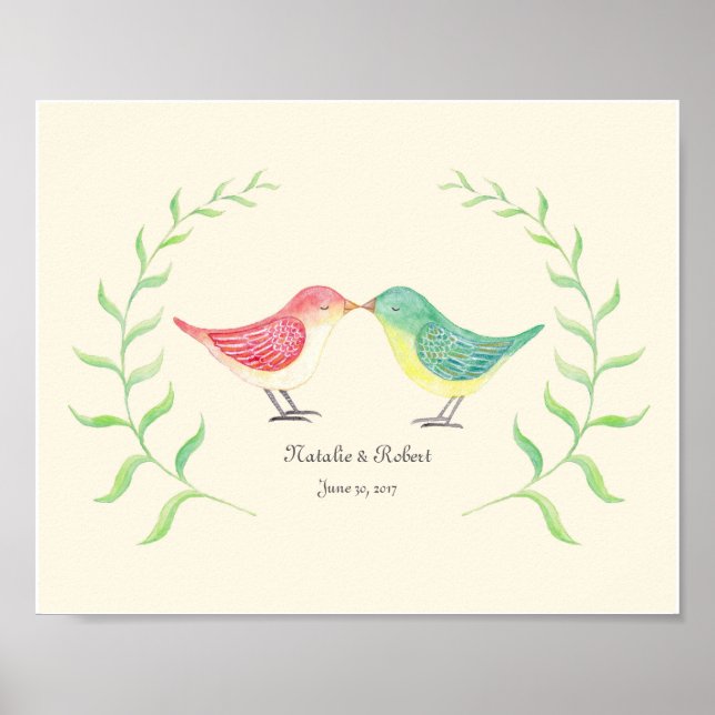 Custom Love Bird Art Poster Print Wedding Gift (Front)