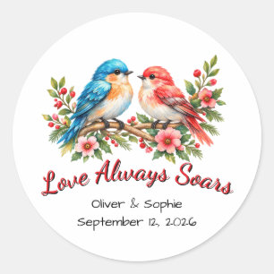 Custom Love Birds Watercolor Wedding Anniversary Classic Round Sticker