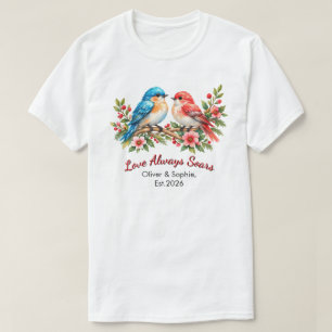 Custom Love Birds Watercolor Wedding Anniversary T-Shirt
