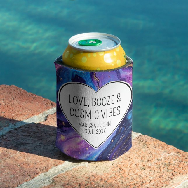 Custom Love, Booze, & Cosmic Vibes Wedding  Can Cooler (In Situ Pool)