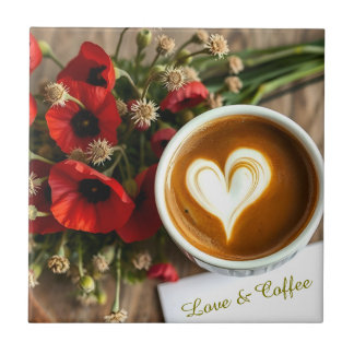 Custom Love & Coffee Cup with White Foam Heart Tile