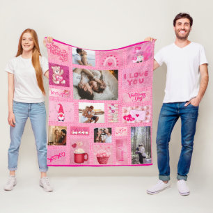 Custom Love Collage with 6 Photos Pink Cute Fleece Blanket
