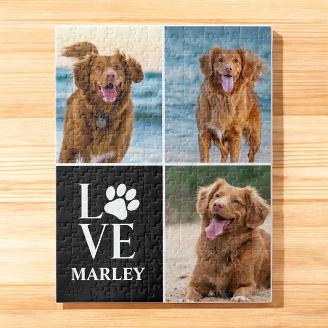 Custom Love Dog Lover Name Photo Collage Pet Jigsaw Puzzle (Creator Uploaded)