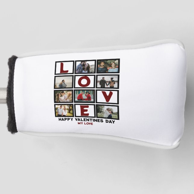 Custom Love Happy Valentines Day 8 Photo Collage Golf Head Cover (Front)
