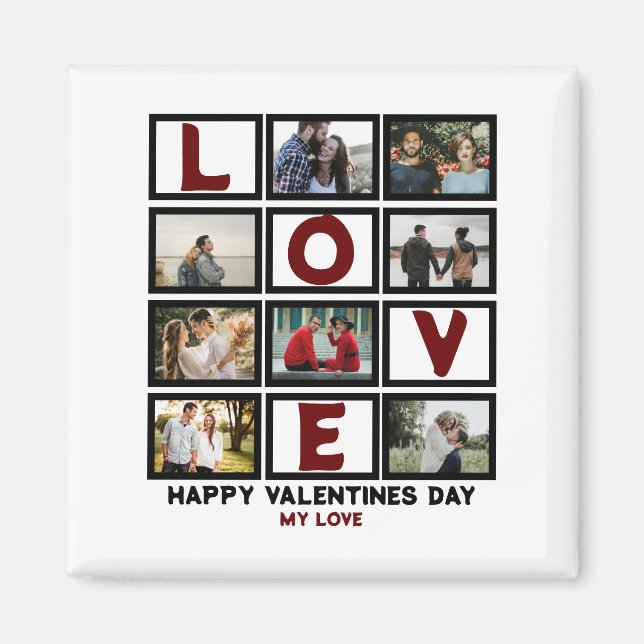Custom Love Happy Valentines Day 8 Photo Collage Magnet (Front)