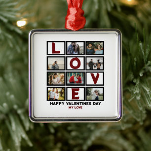 Custom Love Happy Valentines Day 8 Photo Collage Metal Tree Decoration