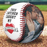 Custom Love Heart Photo Baseball<br><div class="desc">Cute baseball gift featuring your name in a scroll banner,  with the saying "this catcher caught my" which is over a red love heart. Plus 2 photos for you to customise with your own to make this an extra special valentines/birthday gift.</div>