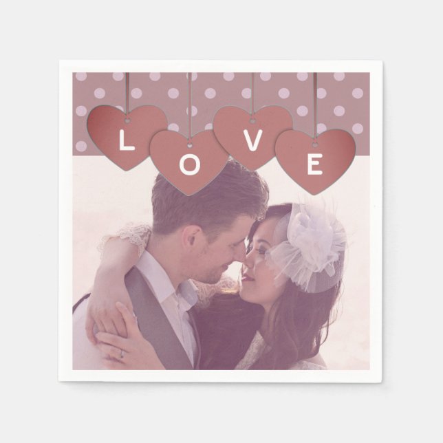 Custom Love Hearts Banner Overlaid Custom Photo Napkin (Front)