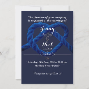 Custom Love Knot Navy Blue And White Wedding Invitation