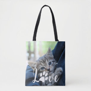 Custom Love Paw Cat Lover Pet Photo Tote