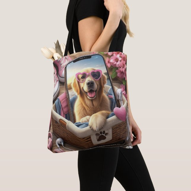 Custom LOVE Paw Print Dog Lover Pet Photo Tote Bag (Close Up)