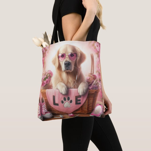 Custom LOVE Paw Print Dog Lover Pet Photo Tote Bag (Close Up)
