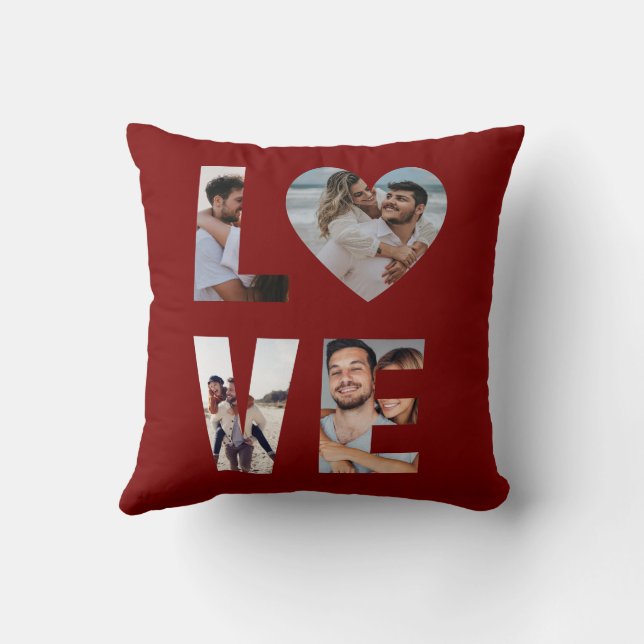 Custom LOVE Photo Collage Red Cushion (Back)