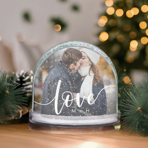 Custom Love Script Photo Snow Globe with Initials