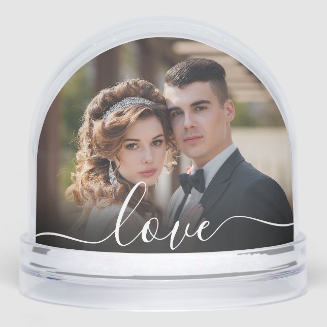 Custom Love Simple Modern Script 2 Photo Snow Glob Snowglobe (Front)