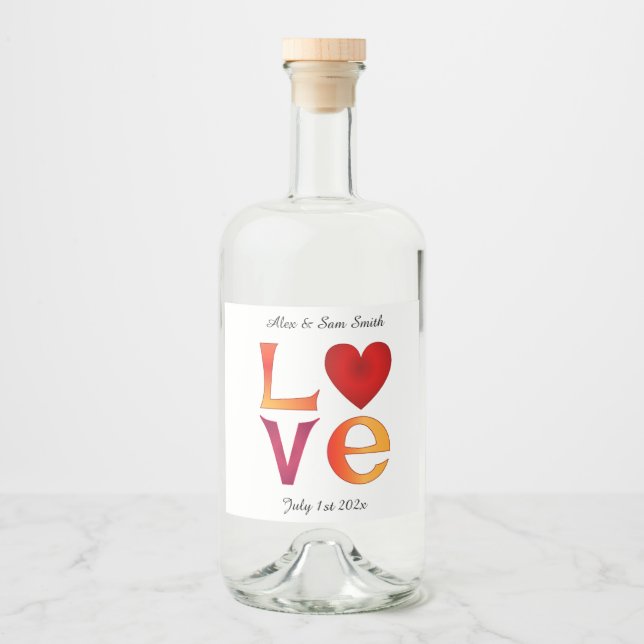 Custom LOVE Square Wedding Date Celebration Date Liquor Bottle Label (Front)