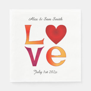Custom LOVE Square Wedding Date Celebration Date Napkin