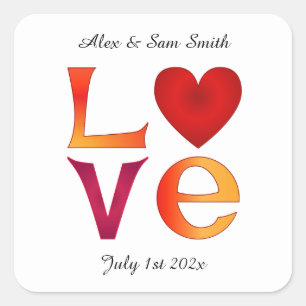 Custom LOVE Square Wedding Date Celebration Date Sticker