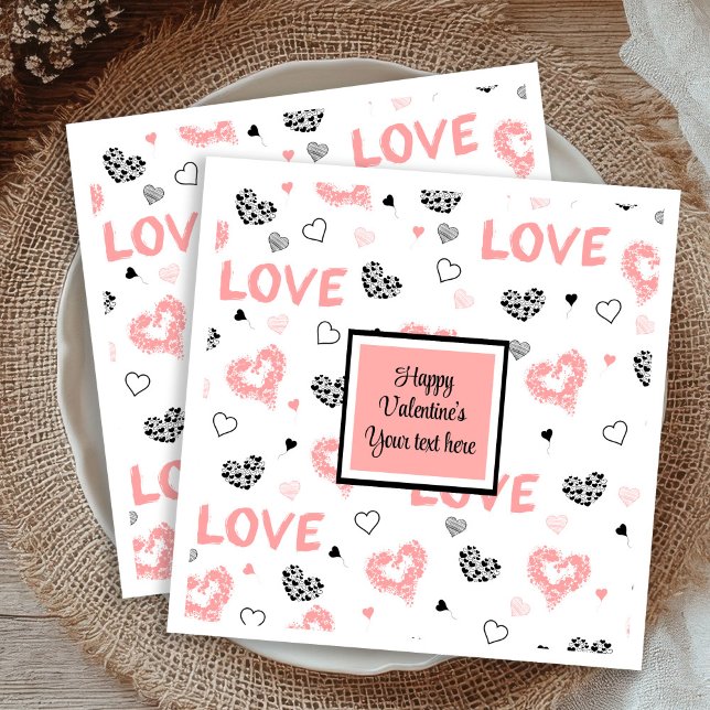 Custom Love Text Hearts Hand Drawn Valentine Napki Napkin (Custom Love Text Hearts Hand Drawn Valentine Napkins

)
