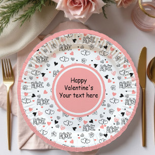 Custom Love Text Hearts Hand Drawn Valentine Plate
