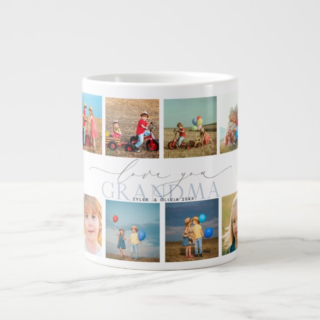 Custom Love You Grandma 10 Photo Collage Large Coffee Mug (Front)