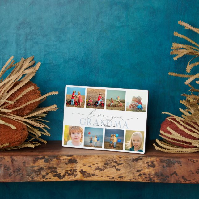 Custom Love You Grandma 8 Photo Collage Plaque (Side)