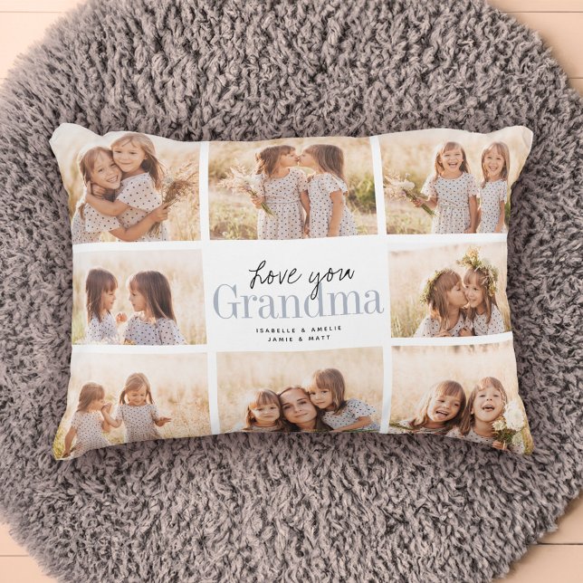 Custom Love You Grandma Grandkids Photo Collage Decorative Cushion (Creator Uploaded)