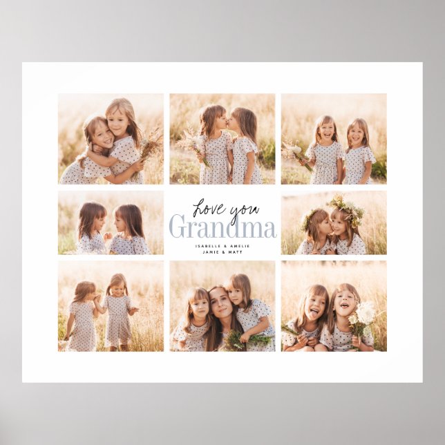 Custom Love You Grandma Grandkids Photo Collage Poster (Front)