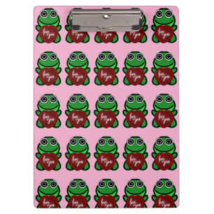Custom Love You Kawaii Frog Heart Gift Clipboard
