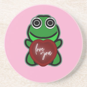 Custom Love You Kawaii Frog Heart Gift Coaster