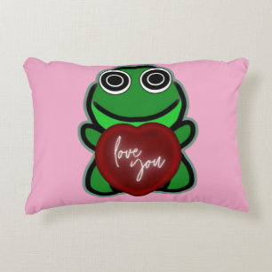 Custom Love You Kawaii Frog Heart Gift Decorative Cushion