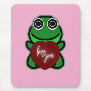 Custom Love You Kawaii Frog Heart Gift Mouse Mat