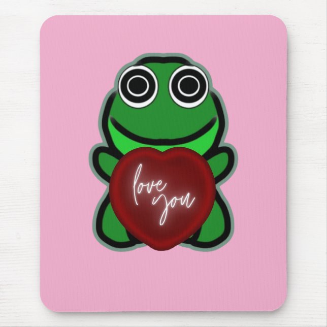 Custom Love You Kawaii Frog Heart Gift Mouse Mat (Front)