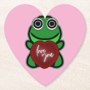 Custom Love You Kawaii Frog Heart Gift Paper Coaster