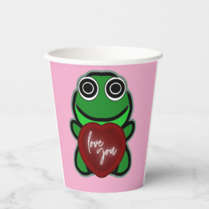 Custom Love You Kawaii Frog Heart Gift Paper Cups