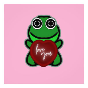 Custom Love You Kawaii Frog Heart Gift Photo Print