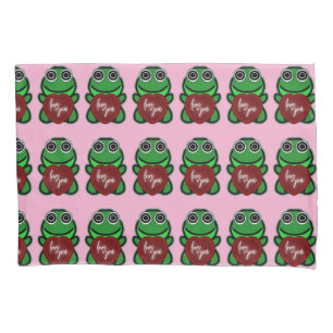 Custom Love You Kawaii Frog Heart Gift Pillowcase