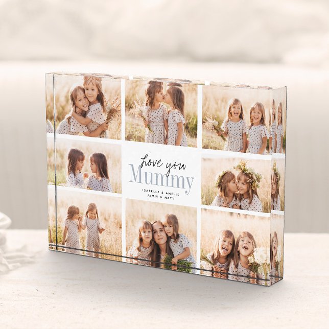 Custom Love You Mummy Mothers Day Photo Collage Block (Beautiful modern family photo collage gift for a beloved mother)