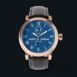 Custom lovers name monogram Personalized blue Watch<br><div class="desc">This elegant personalized watch is the perfect wedding gift, featuring the bride and groom’s names beautifully engraved. Designed to celebrate love, this custom couple’s timepiece is a unique and sophisticated accessory, ideal for newlyweds. With a monogrammed design that reflects the couple's style, it makes for a refined and memorable wedding...</div>
